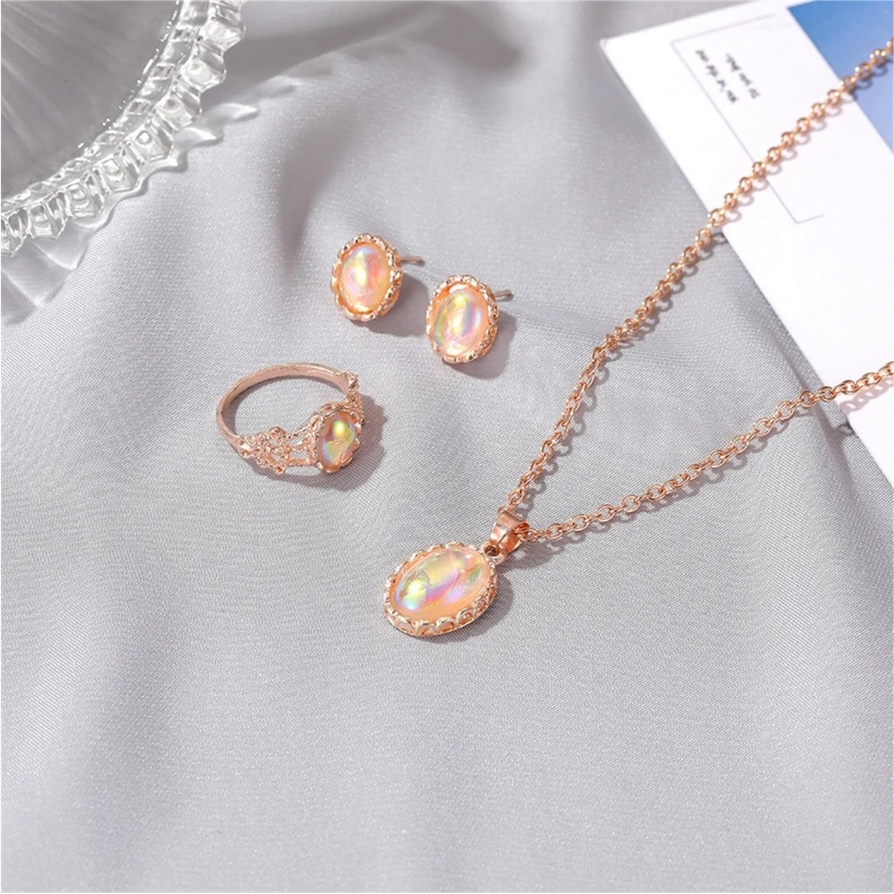 4pcs Necklace Ring Earring Set Women Elegant Earrings Charm Jewelry Pendant